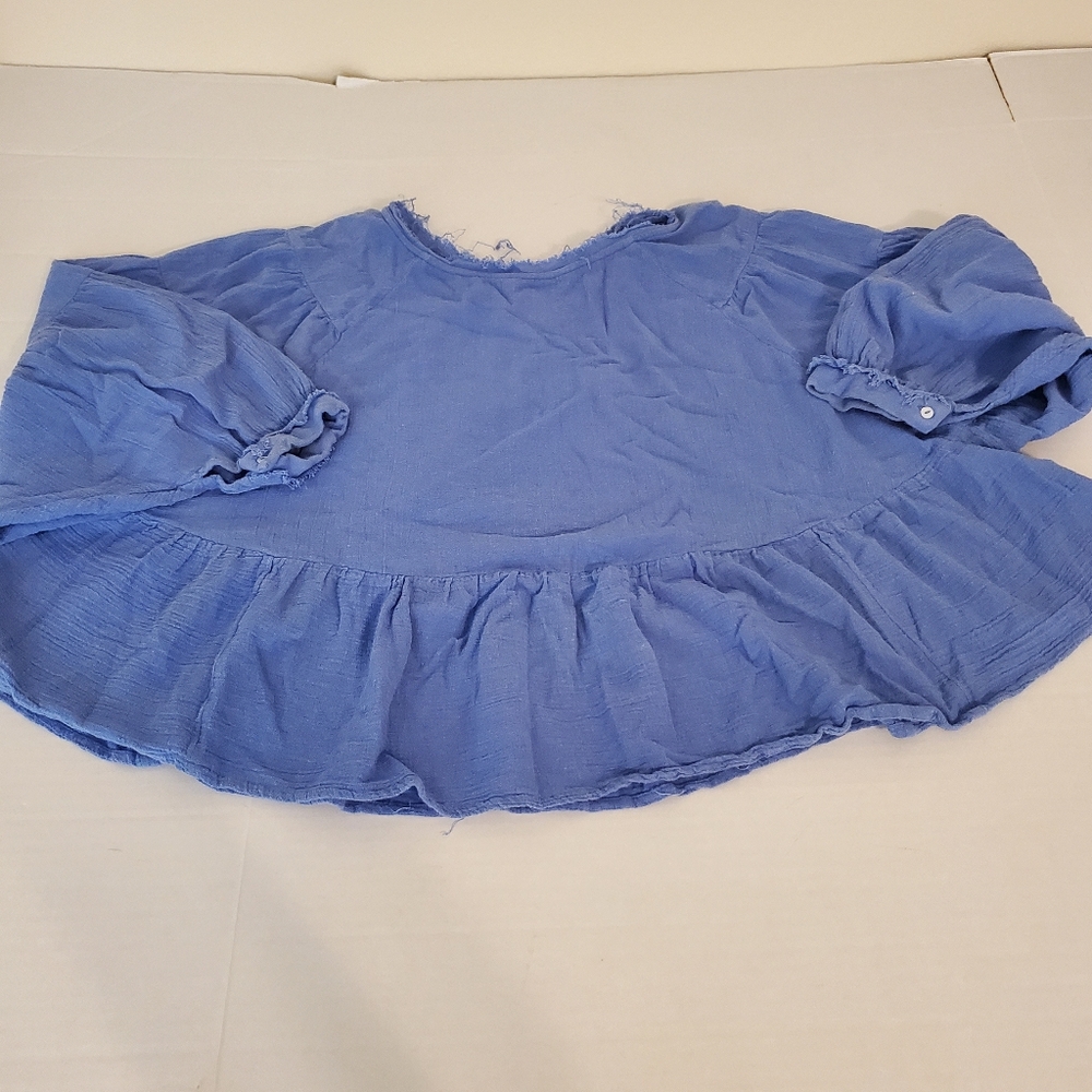 Free People Womens Blue Gauze Cotton Peplum Open‎ Back Long Sleeve Size Small - Picture 6 of 12